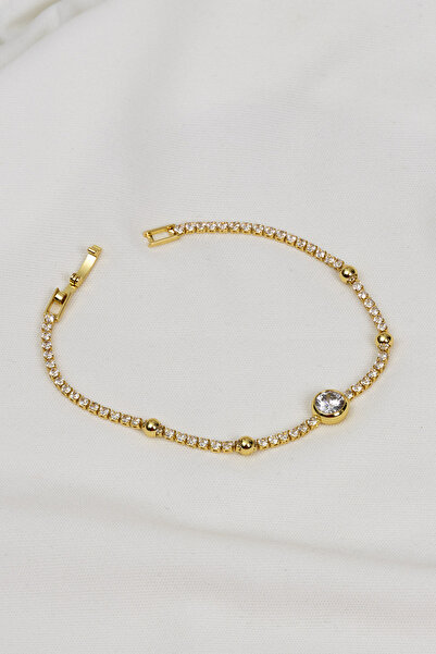 Süspüs Accessories Single Stone Gold Color Waterway Bracelet