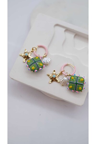 Jerie Colorful Square Charm Detail Dangle Earrings