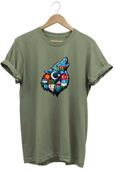 WİDİ Unisex Turkish States Flag and Bozkurt Printed Regular T-Shirt