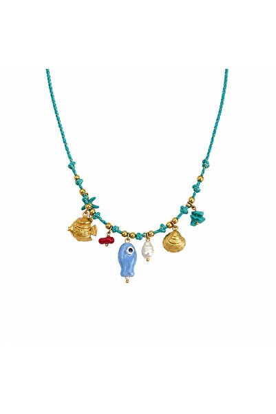 Hector&Co. Jewellery Deniz Temalı İpli Charm Kolye 316L Paslanmaz Çelik 14K A...