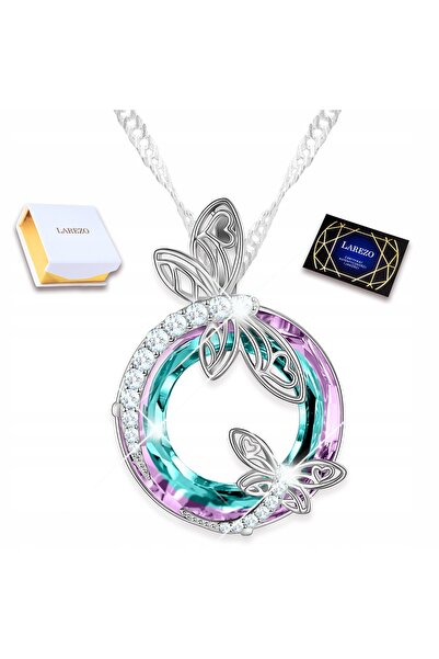 Larezo Colier Din Argint 925, Pandantiv Rotund Libelula Cu Cristal Multicolor...