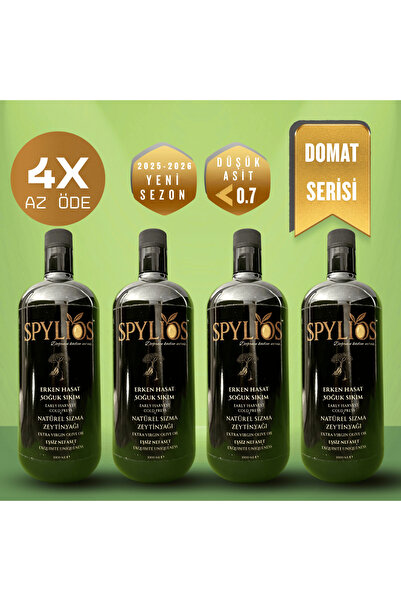 spylios Natürel Erken Hasat Soğuk Sıkım Domat Sızma Zeytinyağı 4'lü 1 Litre C...