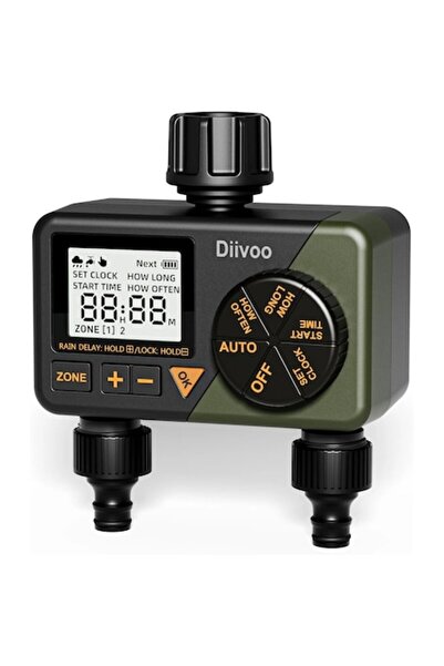 Diivoo Diivoo Automatic Irrigation Controller, 2 Zones, Digital, Waterproof IPX5