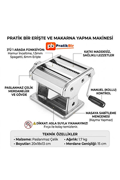 PratikBir Erişte/Makarna Yapma/Kesme Makinesi