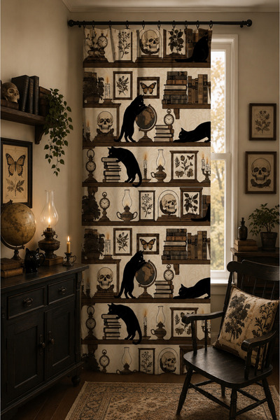 ALAMODECOR Pinterest Model Kedi Kitaplık Model Tek Kanat Fon Perde