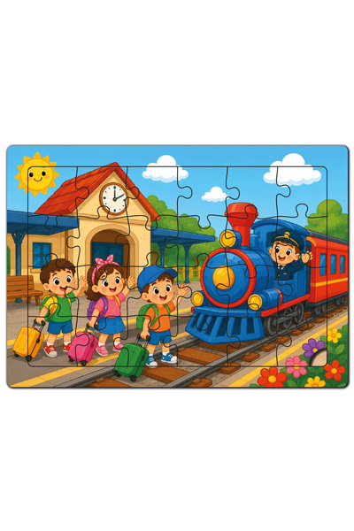 minİQ toys A Day at the Train Station Wooden Puzzle (24 Pieces)