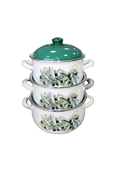 Arian Top Bottom Set of 3 enamel pots with Arian lid, capacity 3.8L, 4.8L, 6....