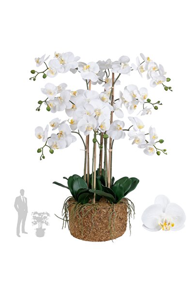 Roberto Rossi Orhidee artificiala alba cu aspect H95 cm cu 9 tulpini