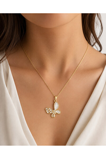 mischa jewelry Detailed Trapezoidal Stone Zircon Butterfly Necklace