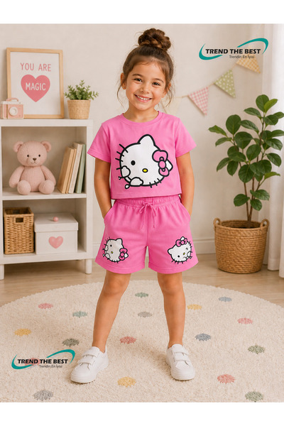 TREND THE BEST Trendin En İyisi Summer Hello Kity Picture Printed Girls' Pink...