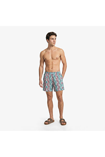 Nautica Erkek Mavi Regular Fit Desenli Deniz Şortu