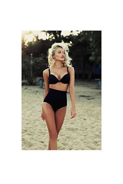 Angelsin Sexy μοντέρνο ψηλόμεσο γυναικείο μαγιό μπικίνι τοπ Μαύρο