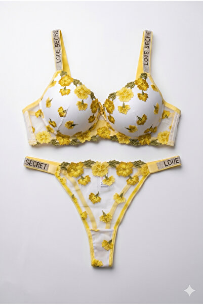Tılsım Lingerie طقم حمالة صدر بدون حشوة بنمط زهرة الحب المزينة بالأحجار من Lo...