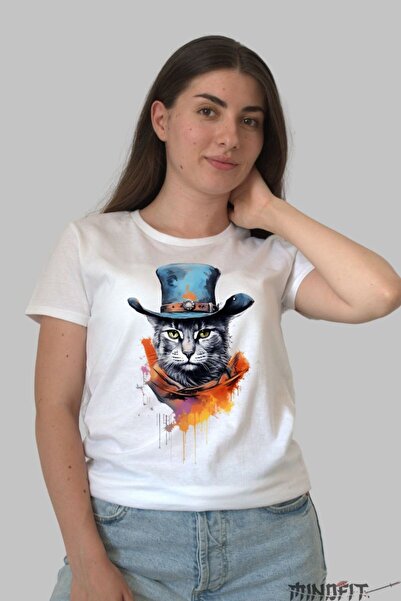 GILDAN Tricou Pisica Cu Palarie Albastra