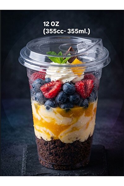 Saka Ambalaj 12 OZ (355cc-355ml.) KLİPS KAPAKLI PET BARDAK 50 ADET