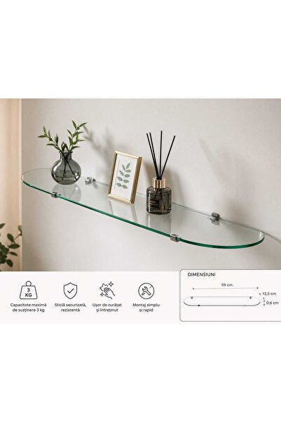 Home Transparent Glass Wall Shelf – 59 x 13.5 x 0.6 cm