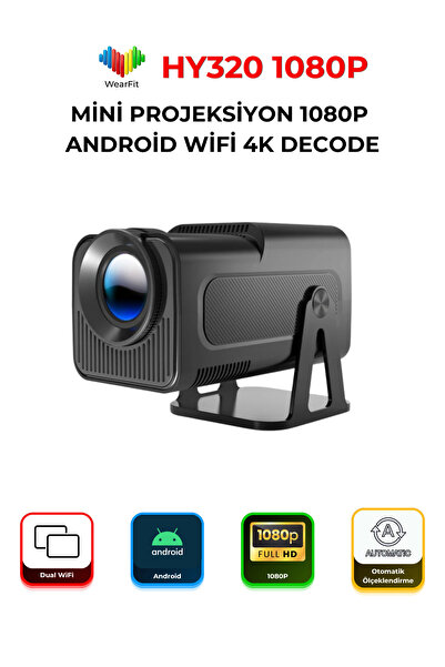 wearfit HY320 Projeksiyon 1080P Projeksiyon Android WiFi Full HD
