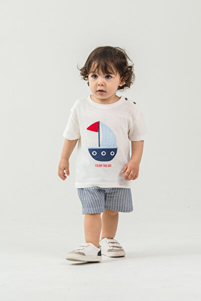 Erkek Bebek Enjoy The Sea Yelkenli Müslin Şortlu Yazlık Takım