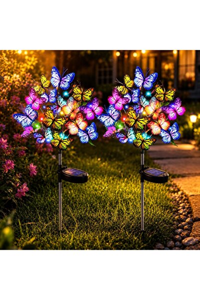 EMATTEIRO Top Bottom Set of 2 Solar LED Garden Lights with Multicolored Decor...