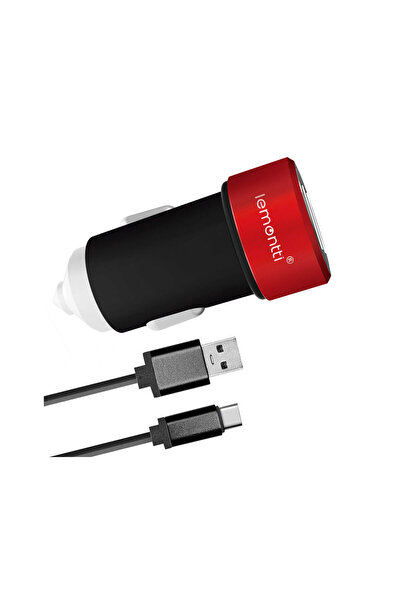 lemontti Set Incarcator Auto 3.1A 2 porturi USB-A si cablu Type-C 1m Negru / ...