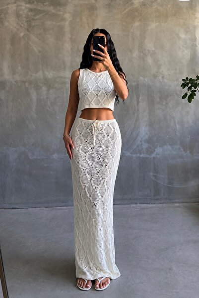 OKSOCOLLECTİON Beachwear Ajurlu Crop Etek Takım