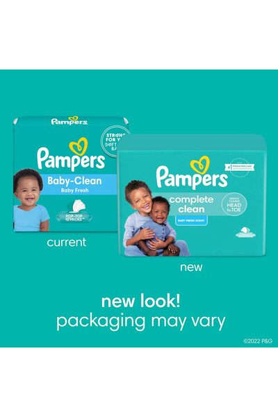 Pampers مناديل أطفال معطرة منعشة للتنظيف الكامل، عبوة بغطاء علوي قابل للفتح ت...