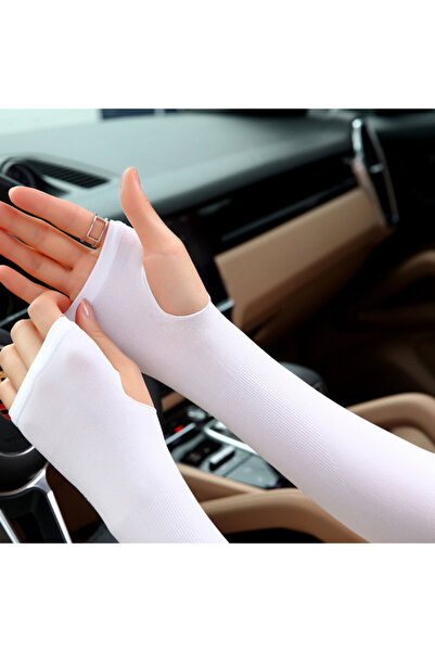 Choice1 A1-white 2Pcs Arm Sleeves Outdoor Sport Sleeve Exposed Thumb Sun UV P...