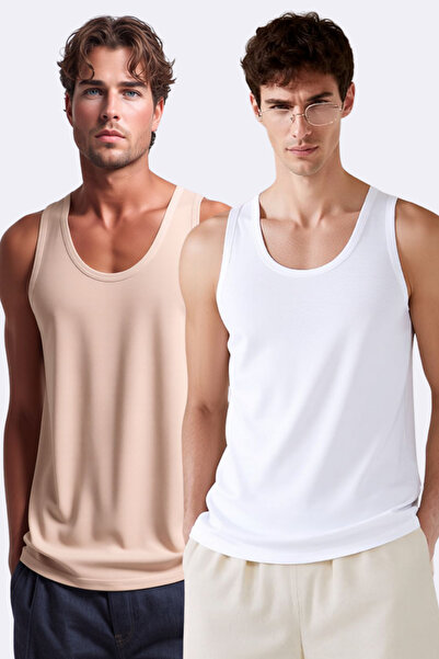 Loule Men's 2-Piece Cotton & Modal Daily Standard Size Undershirts - Soft & B...