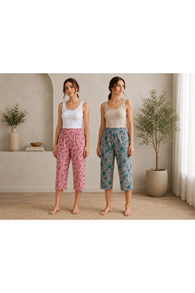 Serena Set 2 pantaloni pijama damă 3/4 ,culoare -multicolor