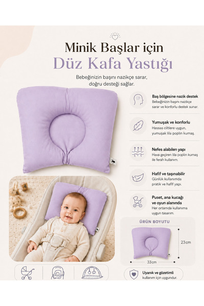 Dear Deer Love Bebek Düz Kafa Yastığı Yenidoğan Baş Destek Minderi 33x23 cm