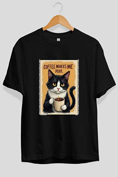 Ankhises Tricou oversize negru cu imprimeu Cat For Cat Lovers, 100% bumbac, u...