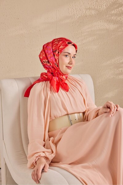 Silk Home Eșarfă din mătase twill coral, roșu steag, 90x90