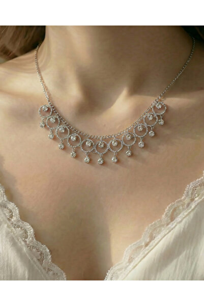 Gleemy accesories Silver Color Elegant Design Zircon Stone Women's Necklace