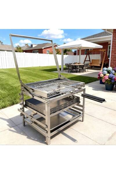 PROHUMMER Paslanmaz Çelik Hareketli Mangal - 40x30 cm Otomatik Çevirmeli Kömü...