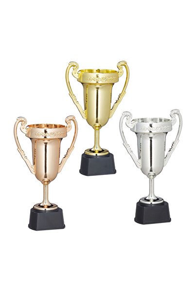 Relaxdays Set de 3 trofee, maro/auriu/argintiu, 22.5x8.5x13.5 cm