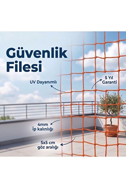 Güvenlik Filesi | 3 x 15 Metre | Turuncu | 4 mm İp, 5x5 cm Göz Açıklığı