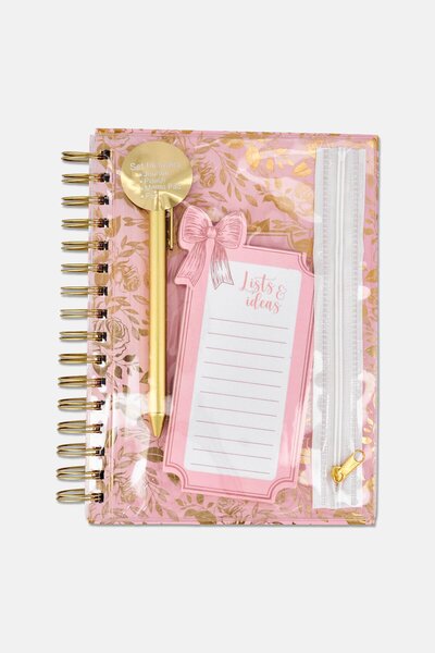Paperbuzz 4 Pcs Graphic Print Spiral Journal Set, Pink