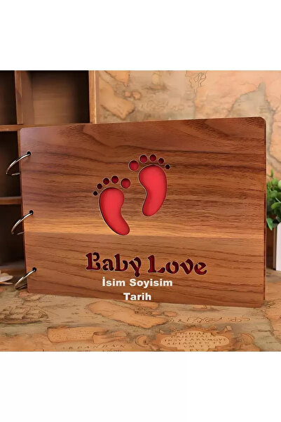 Albümü Kişiye Özel Isimli Ahşap Kapaklı Baby Love Temalı Kendin Yap Fotoğraf Hediye