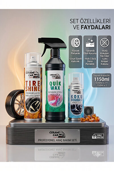 Ceramicar Custom Araç Bakım Seti - Quick Wax Seramik Cila 500ml + Tire Shine ...