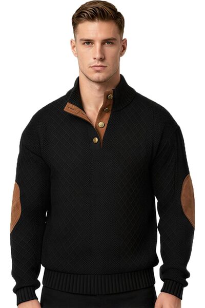 casme Men's Casual Stand Collar Knitted Pullover Long Sleeve Quarter-Button C...