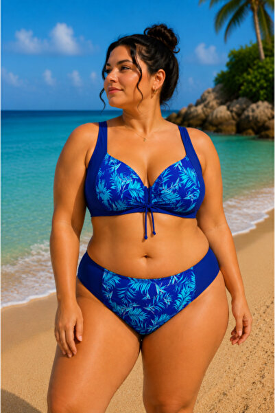FUBA Costum de baie din două piese, mărimi mari, albastru tropical, cu susțin...