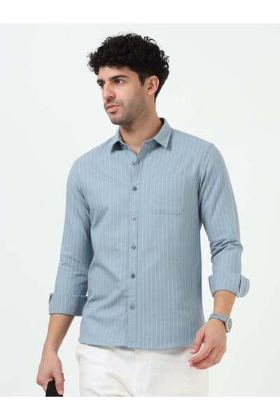 THE SOUTHZ Light Blue Stripe Oxford Full Sleeve Shirt