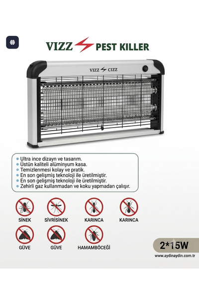 VIZZ CIZZ 2x15W Profesyonel Haşere Kontrol Cihazı | Sinek, Sivrisinek ve Uçan...