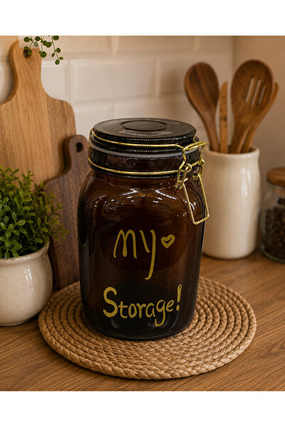 ALLEGRI Gold Clamped Vacuum Amber Color Series Glass Jar 1500 ml