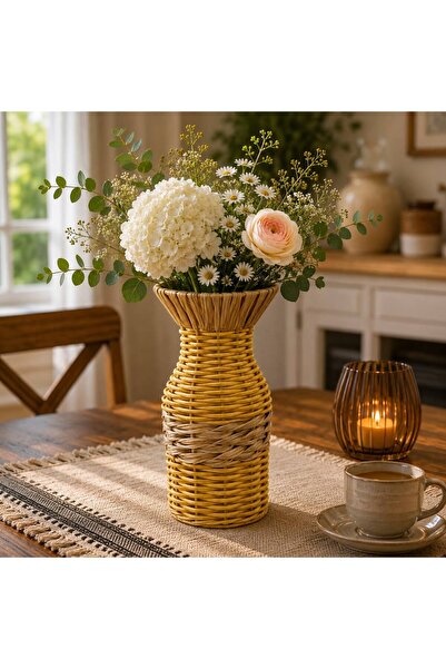 s elsa home Rattan Hasır Dekoratif Vazo- Dekoratif Obje-Modern Estetik Vazo