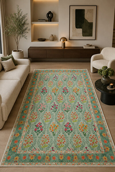 Pelura Halı Modern Floral Desen Baskılı Kaymaz Yıkanabilir Salon Oturma Odası...