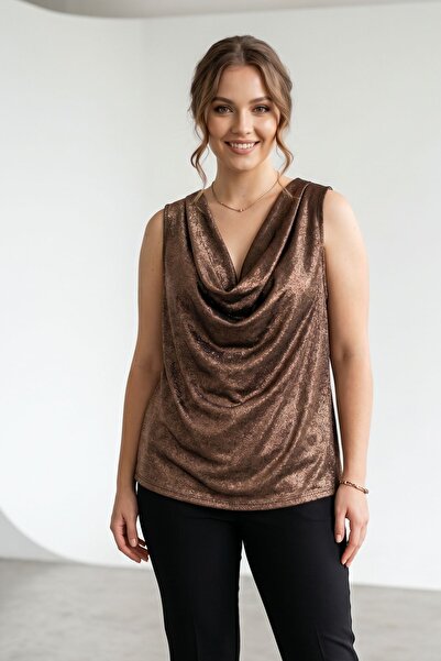 Maya Butik Gold Degaje Yaka Simli Bluz - 21908