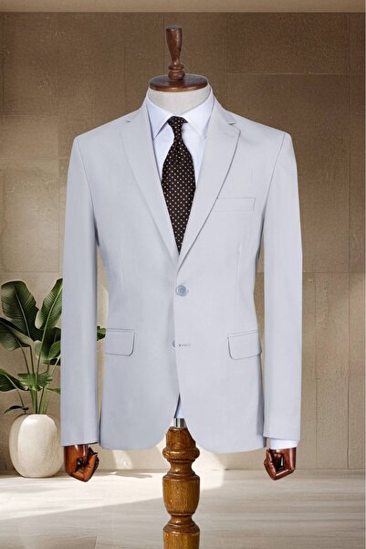 Sergio Ferraro Gri Slim Fit İtalyan Stil Klasik Erkek Blazer Ceket