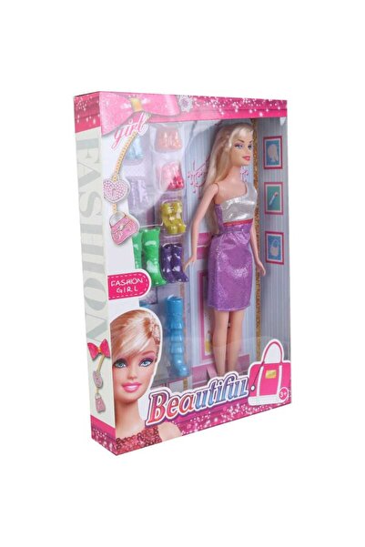 Goliat Păpușă în rochie mov, cu 8 perechi de pantofi incluse.
