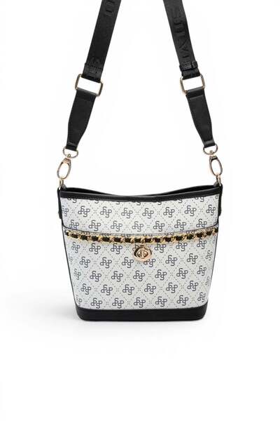 Silver Polo White - Black Monogram Women's Shoulder Bag Sp1284